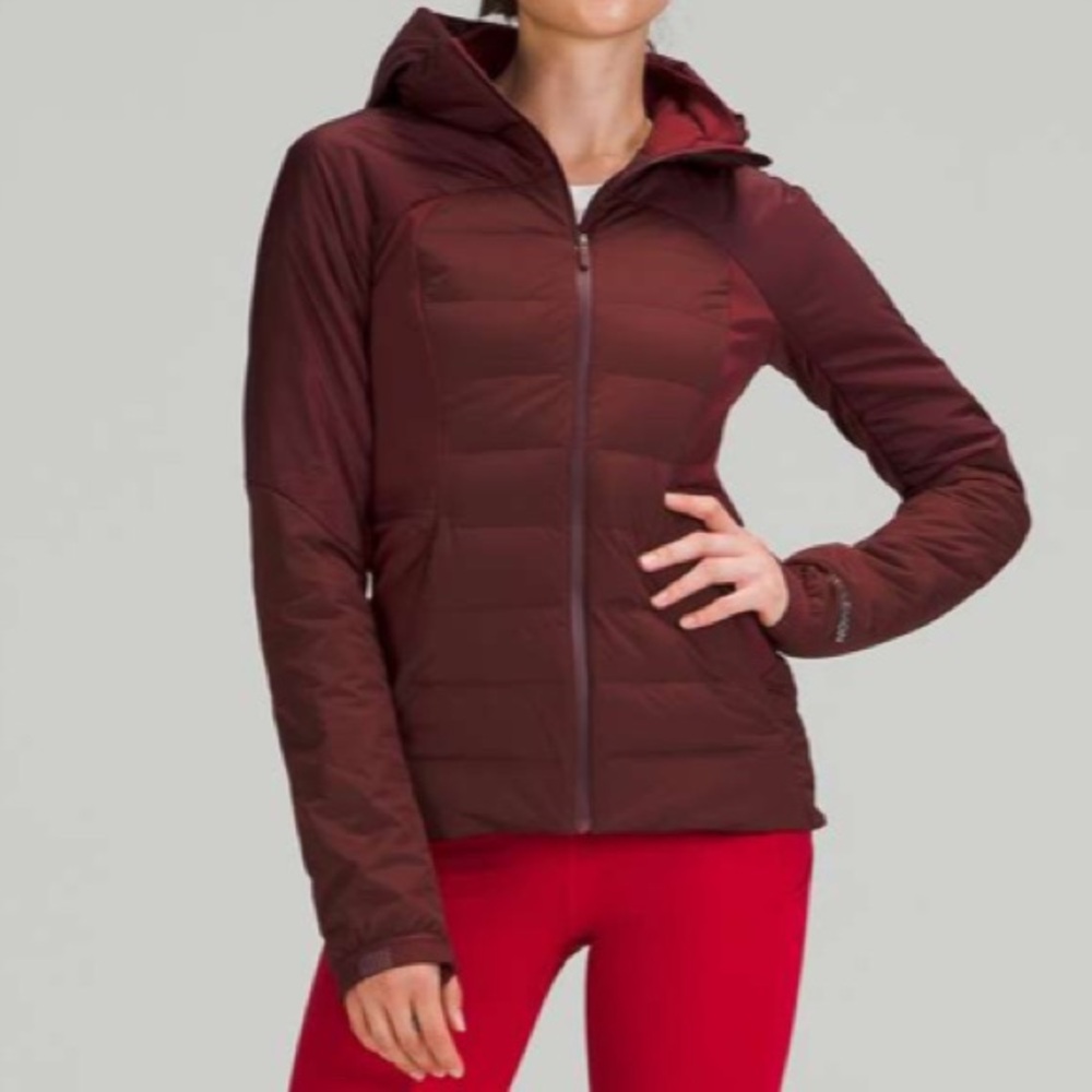 Lululemon Down for it all Jacket in *Red Merlot(Burgundy)*Removable Hood, Size 8